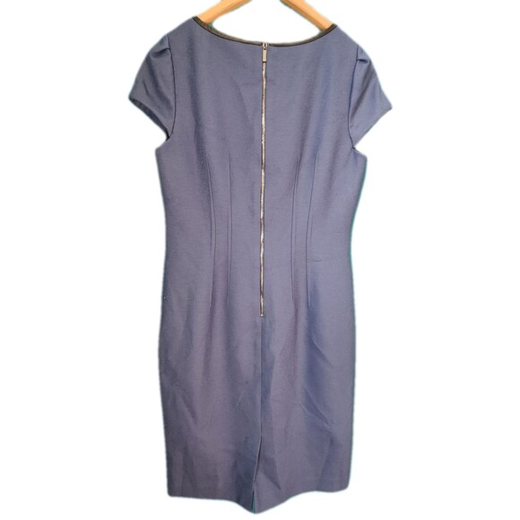 Elie Tahari Womens Piped Wool Blend Navy Blue Leather Trim Pencil Dress Size 6 - Picture 3 of 11